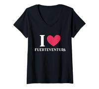 Donna I Love Fuerteventura Spagna Maglietta con Collo a V