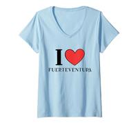 Donna I Love Fuerteventura Spagna Maglietta con Collo a V