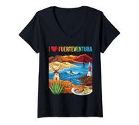 Donna I Love Fuerteventura Spagna Maglietta con Collo a V