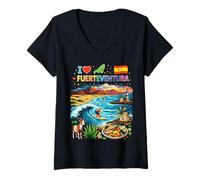 Donna I Love Fuerteventura Spagna Maglietta con Collo a V