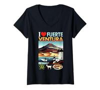 Donna I Love Fuerteventura Spagna Maglietta con Collo a V