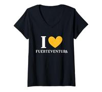 Donna I Love Fuerteventura Spagna Maglietta con Collo a V