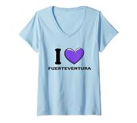 Donna I Love Fuerteventura Spagna Maglietta con Collo a V