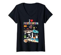 Donna I Love Fuerteventura Spagna Maglietta con Collo a V