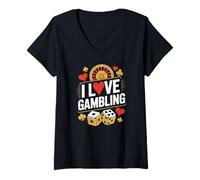 Donna I Love Gambling Casino Dice Cuore Design Maglietta con Collo a V