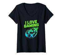 Donna I Love Gaming Console Rocket Spada Divertimento Maglietta con Collo a V