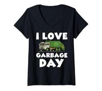 Donna I Love Garbage Day Trash Truck Uomo Bambini Ragazzi Maglietta con Collo a V