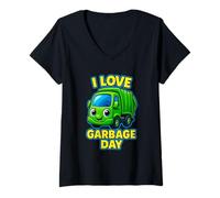 Donna I Love Garbage Day Trash Truck Uomo Bambini Ragazzi Maglietta con Collo a V