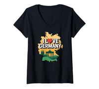 Donna I Love Germany - Cartina geografica Brandenburger Maglietta con Collo a V