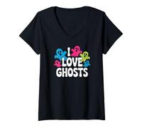 Donna I Love Ghosts Spiriti Colorati Divertimento Maglietta con Collo a V