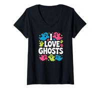 Donna I Love Ghosts Spooky Fun per Halloween Maglietta con Collo a V