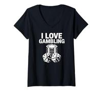 Donna I Love Gioco D'Azzardo Dice Chips Casino Poker Night Maglietta con Collo a V