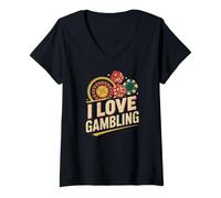 Donna I Love Gioco D'Azzardo Roulette Dadi Chips Divertimento Maglietta con Collo a V