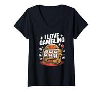 Donna I Love Gioco d'azzardo Slot Machine Lucky Sevens Maglietta con Collo a V