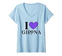 Donna I Love Girona Spagna Maglietta con Collo a V