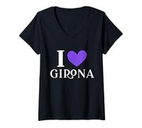Donna I Love Girona Spagna Maglietta con Collo a V