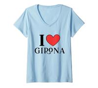 Donna I Love Girona Spagna Maglietta con Collo a V