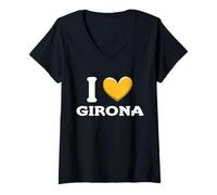 Donna I Love Girona Spagna Maglietta con Collo a V