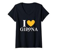 Donna I Love Girona Spagna Maglietta con Collo a V