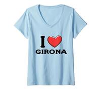 Donna I Love Girona Spagna Maglietta con Collo a V