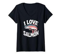 Donna I Love Gli appassionati di pesca al salmone pescano Maglietta con Collo a V