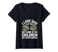 Donna I Love God But Some of His Children Get On My Nerves Funny Maglietta con Collo a V