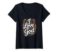 Donna I Love God Doves Fede Ispirazione Spirituale Maglietta con Collo a V