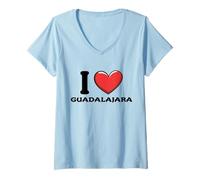 Donna I Love Guadalajara Messico Maglietta con Collo a V