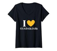 Donna I Love Guadalajara Messico Vacanze Maglietta con Collo a V