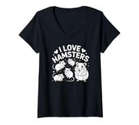 Donna I Love Hamsters Carino Roditore Peloso Compagni Maglietta con Collo a V