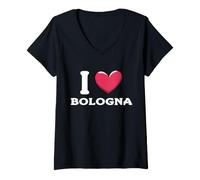 Donna I Love Heart Bologna Italia Maglietta con Collo a V