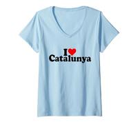 Donna I Love Heart Catalunya Catalonia CATALANA Cultura Spagna Maglietta con Collo a V