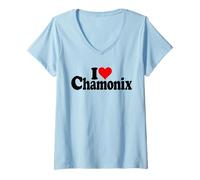 Donna I Love Heart Chamonix Alpi Francese Monte Bianco Francia Maglietta con Collo a V