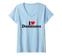 Donna I LOVE HEART DOMINOES DOMINO PIASTRELLE Maglietta con Collo a V