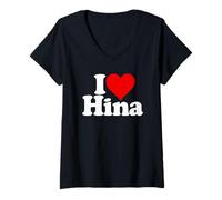 Donna I LOVE HEART HINA NOME SU UN TEE Maglietta con Collo a V
