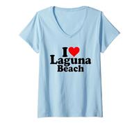 Donna I Love Heart Laguna Beach Arancio County SoCal California Maglietta con Collo a V