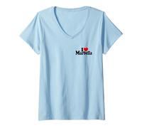 Donna I Love Heart Marbella Spagna Andalusia Costa del sol Maglietta con Collo a V