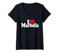 Donna I Love Heart Marbella Spagna Andalusia Costa del sol Maglietta con Collo a V