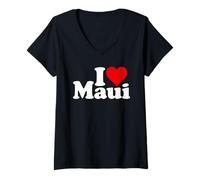 Donna I Love Heart Maui Hawaii Isole Hawaiian Maglietta con Collo a V