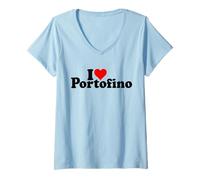 Donna I Love Heart Portofino Genova Liguria Italia Riviera Italiana Maglietta con Collo a V