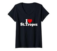 Donna I Love Heart San Tropez Saint-Tropez Francia Maglietta con Collo a V