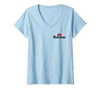 Donna I Love Heart Sanremo San Remo Italia Maglietta con Collo a V