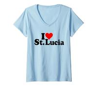 Donna I Love Heart Santa Lucia Santa Lucia Isole Carribean Maglietta con Collo a V