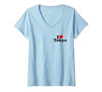 Donna I Love Heart Tokyo Giappone Maglietta con Collo a V