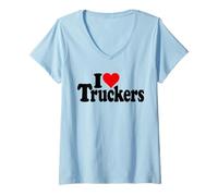 Donna I Love Heart Truckers Truck Drivers 18 Ruote Maglietta con Collo a V