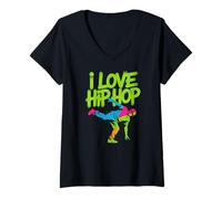 Donna I Love Hip Hop Breakdance Stile Vibrante Maglietta con Collo a V