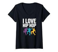Donna I Love Hip Hop vibranti mosse di Danza Maglietta con Collo a V