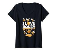 Donna I Love Honey Carino Api Gocciolanti Miele Maglietta con Collo a V