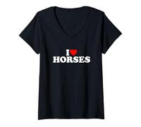 Donna I Love Horses, I Heart Horses Maglietta con Collo a V