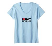Donna I Love Hot Cowboys | Outfit Divertente | Maglietta con Collo a V